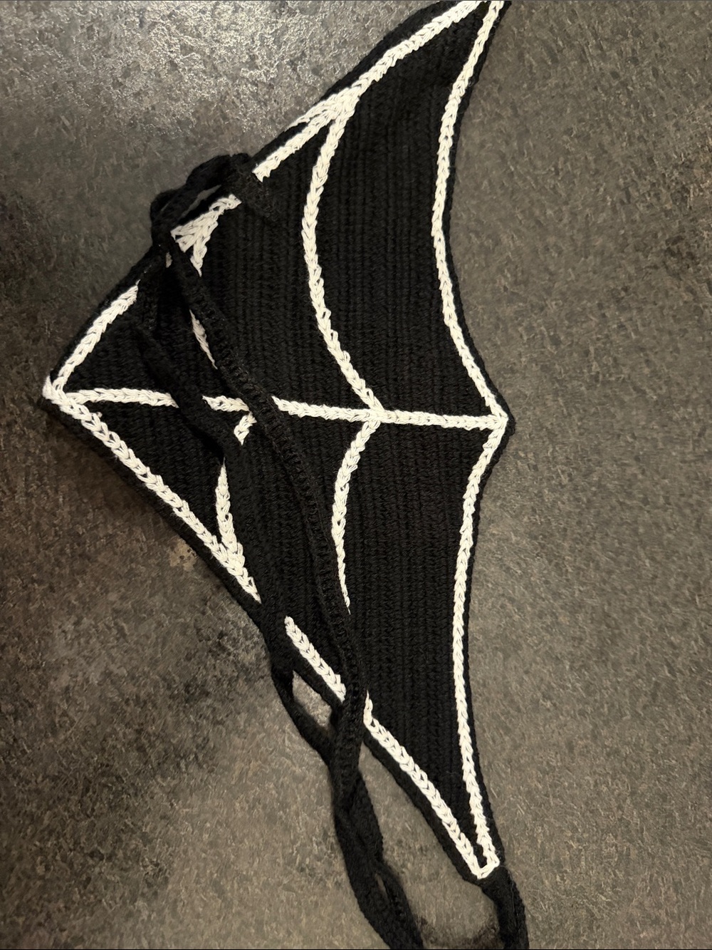 Black Crochet Bikini Top with White Trim